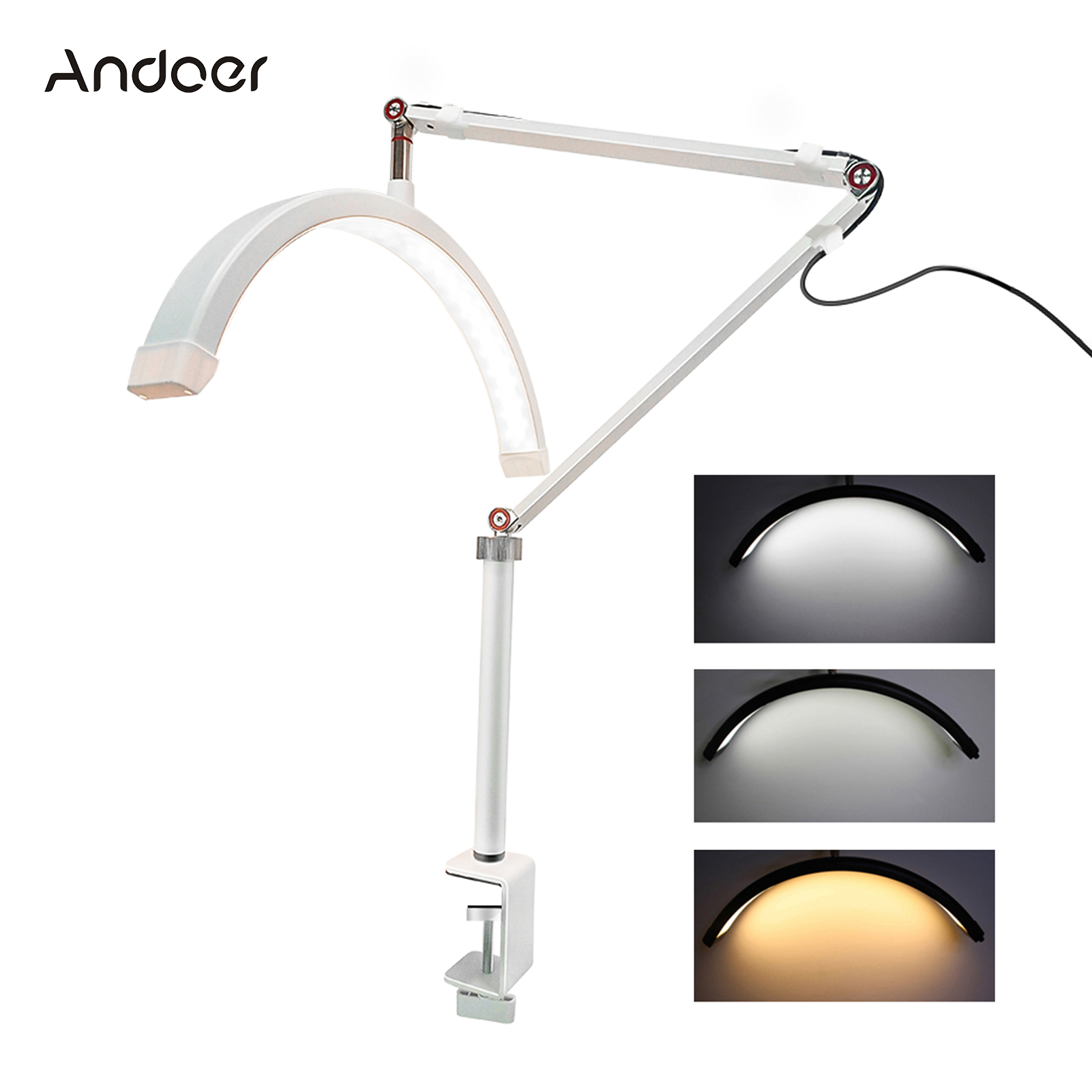 Beauty Makeup Video - Andoer HD-M3X LED ビデオライト半月型デスクトップリングライト 3000K-6000K 調光可能ビューティーサロンメイクアップライブストリーミング用