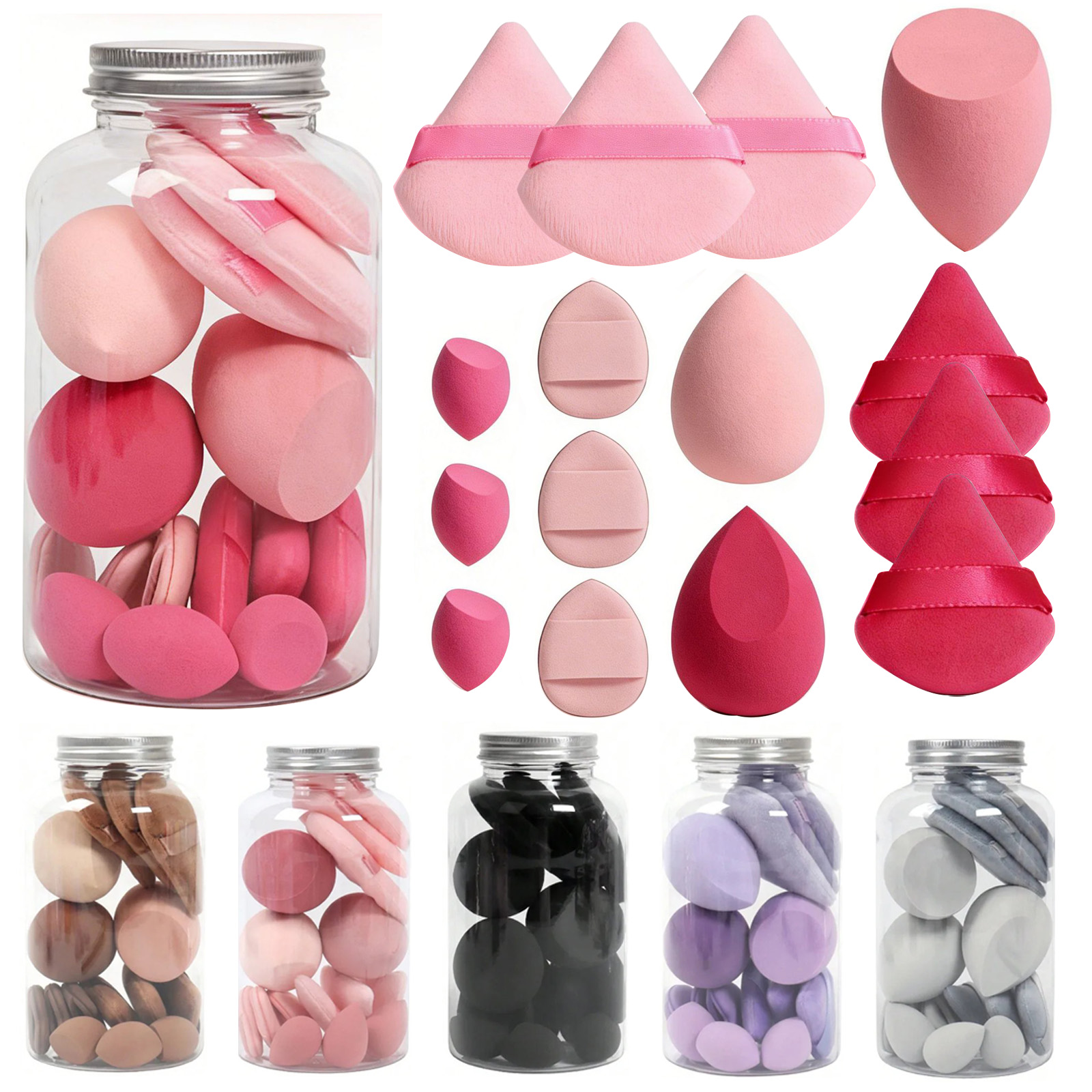 Beauty Blender In Makeup - 15個のメイクアップスポンジセット、美容スポンジブレンダーミニメイクアップツール、液体、パウダー、コンシーラー、ファンデーション、フェイシャルメイクアップツール用
