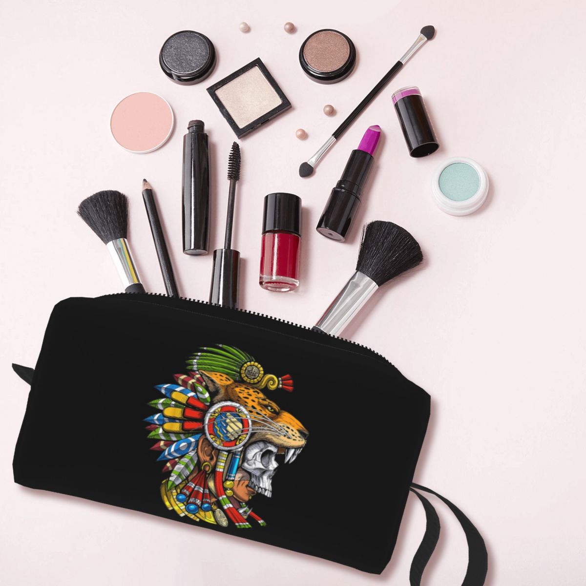 Jaguar Beauty Makeup - アステカの頭蓋骨ジャガーウォリアーマスク マヤ神話 アステカマスク メイクアップバッグ 化粧品オーガナイザー トイレタリー化粧品バッグ