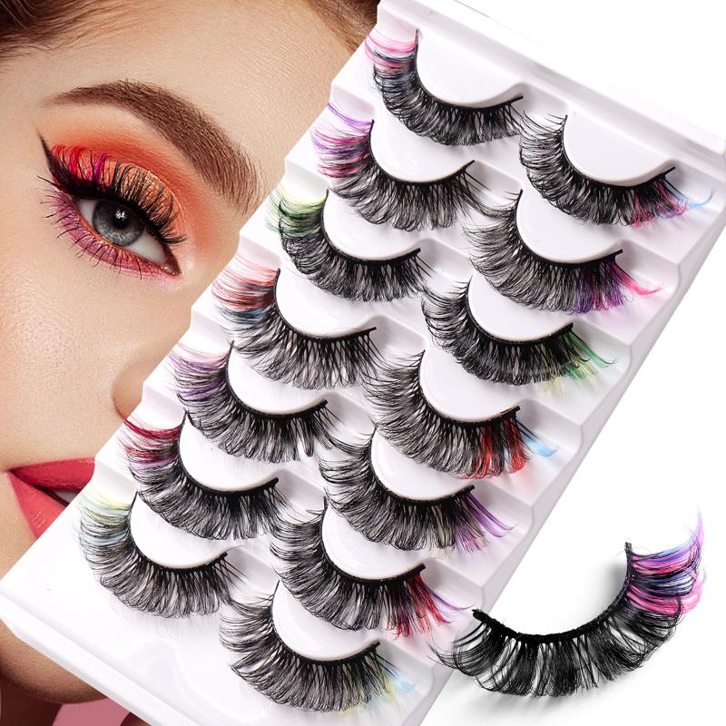 7ペア カラフルつけまつげ 3Dミンクカラー DDカール ふ - False Eyelashes Natural のレビューと価格