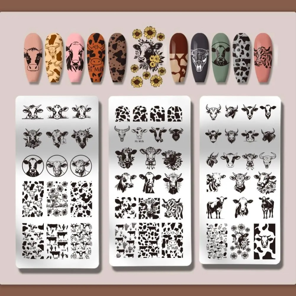 3 個の牛テーマネイルスタンピングプレート 56 パターン牛 - Nail Art Stamping Kit のレビューと価格