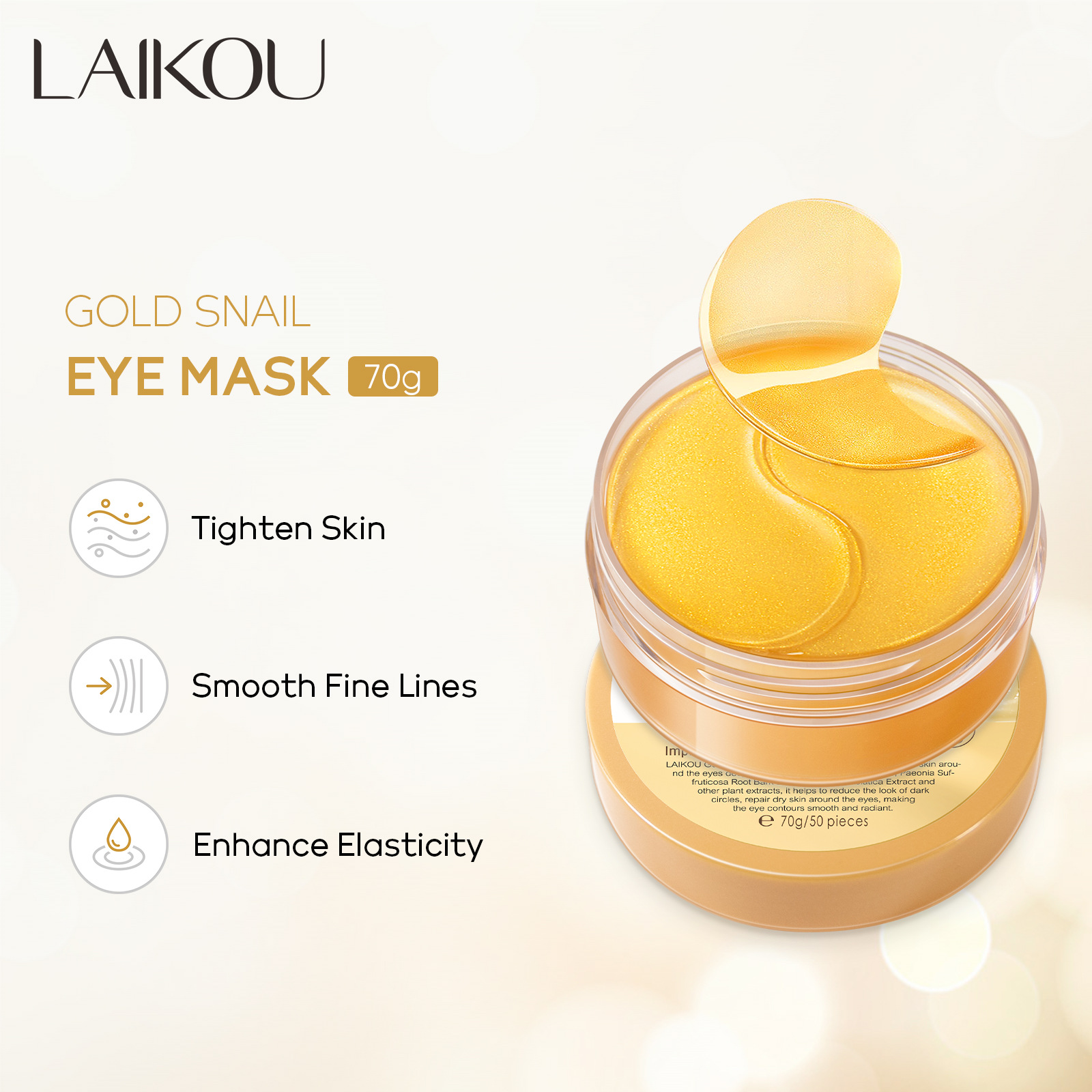 LAIKOU 50 個ゴールデンカタツムリコラーゲンアイマス - Collagen Eye Patch のレビューと価格