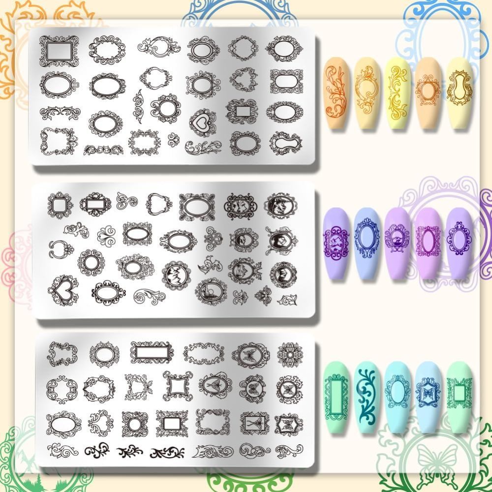3 個ヴィンテージ写真フレームネイルスタンピングプレート混合 - Nail Art Stamping Kit のレビューと価格