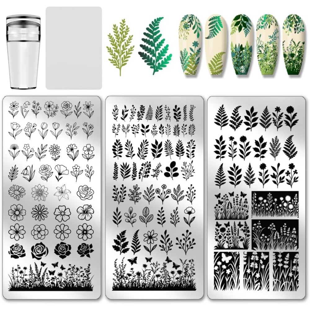 3 個の花葉ネイルスタンピングプレート植物ネイルアートステン - Nail Art Stamping Kit のレビューと価格