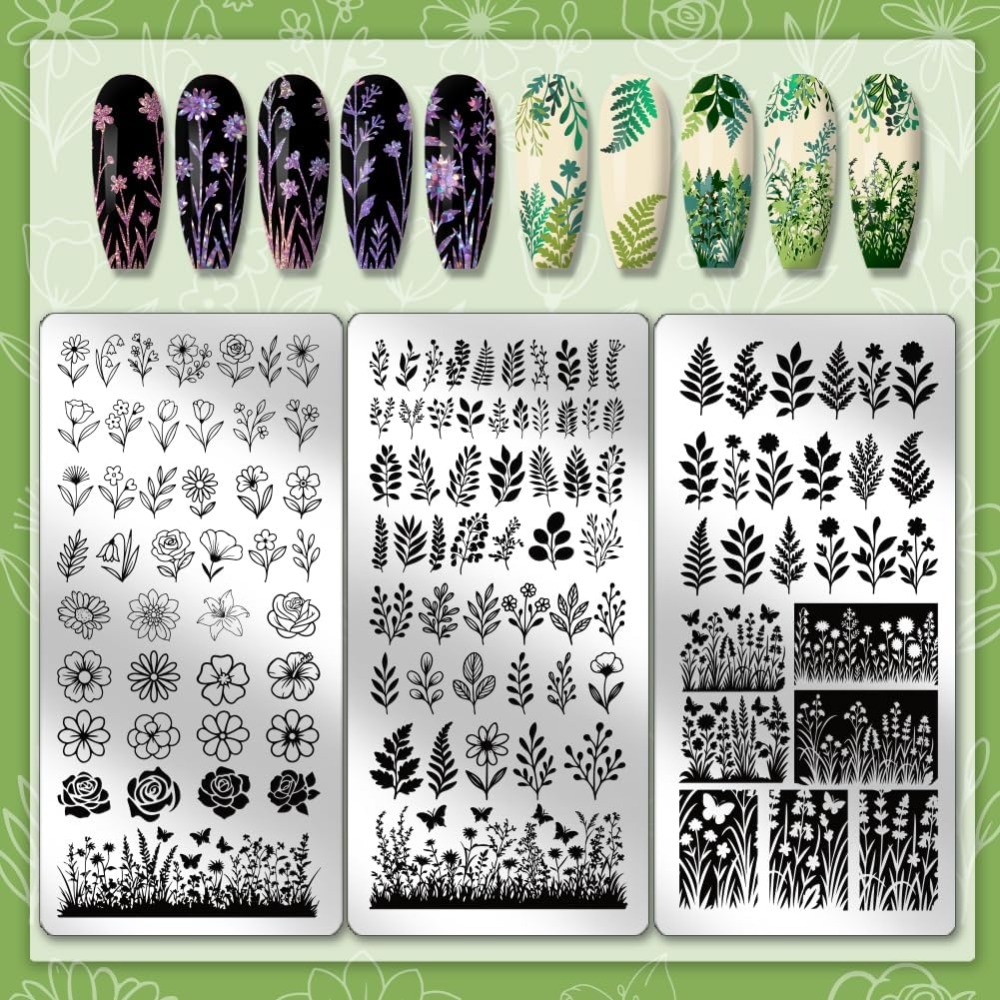 3 個の花葉ネイルスタンピングプレート植物ネイルアートステン - Nail Art Stamping Kit のレビューと価格