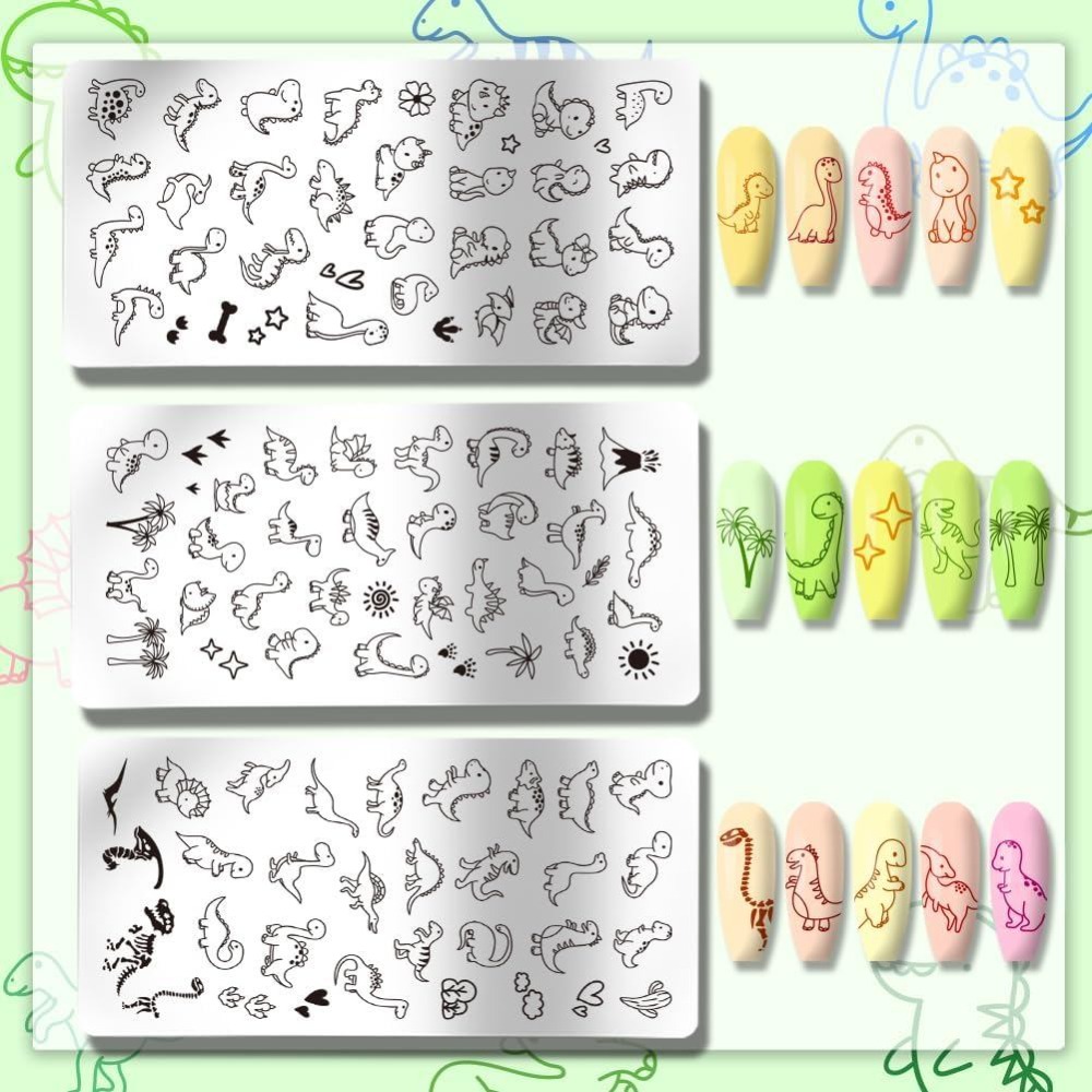3 個の恐竜ネイルスタンピングプレートかわいい小さな恐竜ネイ - Nail Art Stamping Kit のレビューと価格